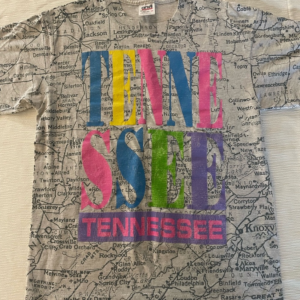 SALE! Retro Tennessee Map Tee with Colorful Letters